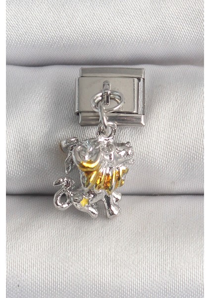 316L Çelik Gümüş Renk Sallantı Aslan Model Nomination Charm