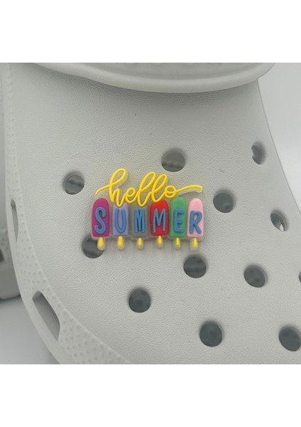 Terlik Süsü ve Aksesuarı , Çanta Süsü – Jibbitz 3D Hello Summer Logo Aksesuar