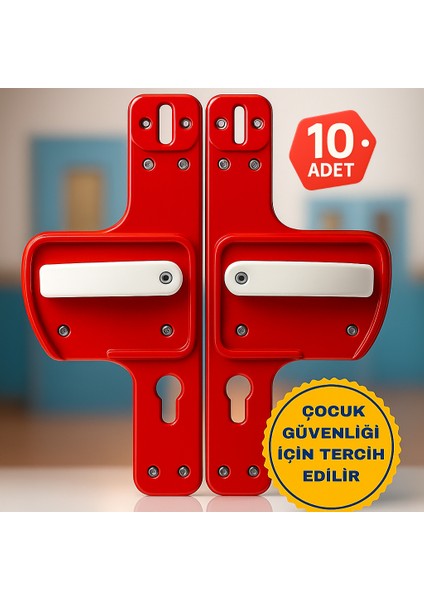 Bariyerli Kapı Kolu |çocuk Güvenlikli | Okul, Kreş ve Eğitim Alanlarına Uygun 10 Adet