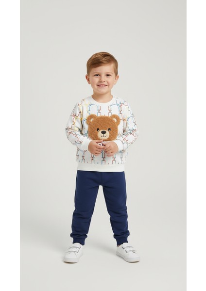 Erkek Bebek Pofuduk Ayıcık Desenli Pamuklu Alt Üst Takım