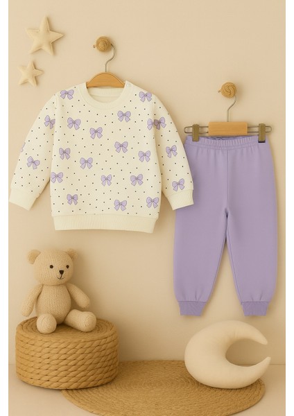 Kız Çocuk Kurdele Desenli Pamuklu 2'li Pijama Takımı