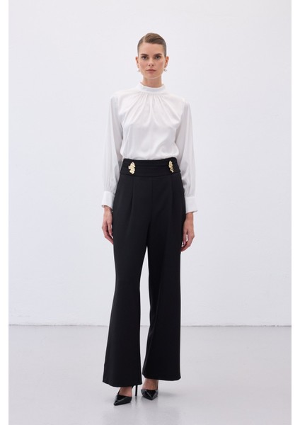 Bel Aksesuarlı Pantolon - Siyah