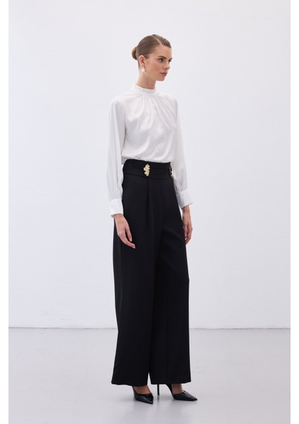 Bel Aksesuarlı Pantolon - Siyah fırsatları