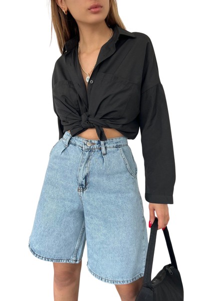 Rahat Kesim Denim Şort Çift Cepli