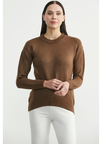 Oversize Önü Verev Triko Kazak - Kahve modelleri