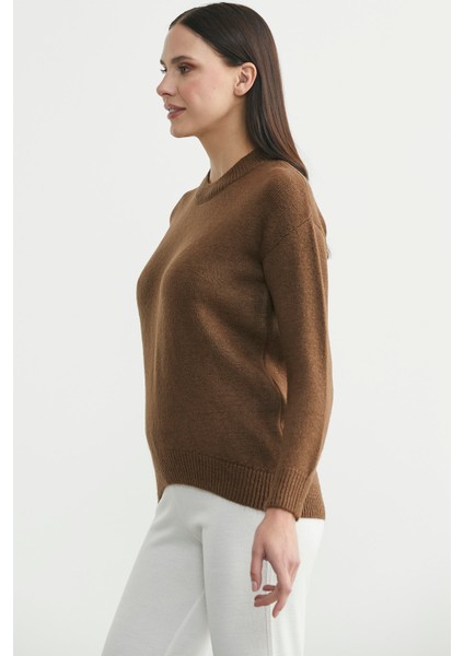 Oversize Önü Verev Triko Kazak - Kahve fırsatları