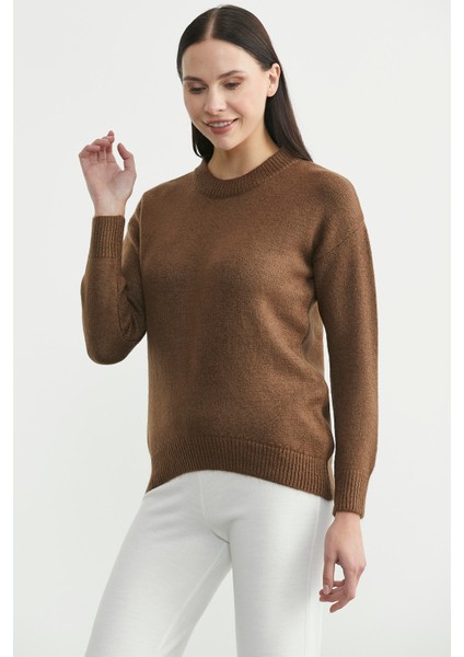 Oversize Önü Verev Triko Kazak - Kahve indirimleri