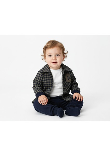 Erkek Bebek Gömlek Nakış Baskılı Pamuklu Alt Üst Takım