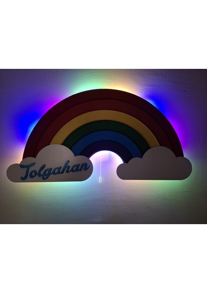 Kişiye Özel Ahşap Gökkuşağı Gece Lambası - LED Işıklı Pilli Duvar Dekoru | Bebek ve Çocuk Odası Isimli Lamba fırsatları