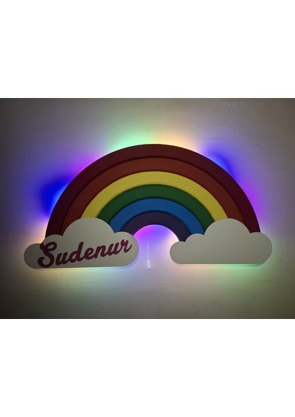 Kişiye Özel Ahşap Gökkuşağı Gece Lambası - LED Işıklı Pilli Duvar Dekoru | Bebek ve Çocuk Odası Isimli Lamba indirimleri