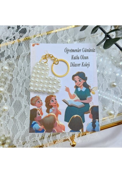 10 Adet Öğretmenler Günü Hediyesi Kalp Anahtarlık Incili