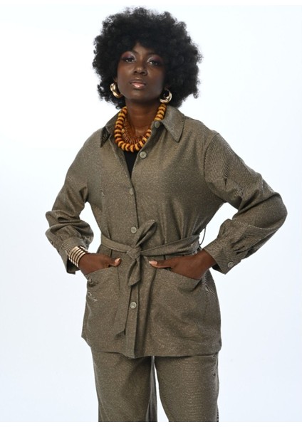 Kadın Çift Cepli Simli Kuşaklı Gömlek fiyatları