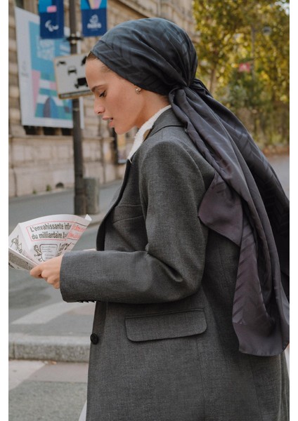 Baklava Desen Pamuk Ipek Şal Antrasit