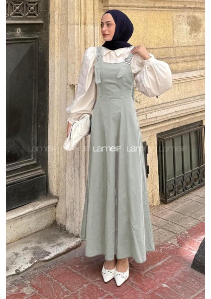 Askılı Gabardin Tesettür Jile Çağla Yeşili