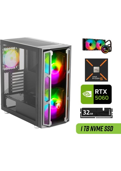 Rtx 5060 Gaming Pc | Ryzen 5 7500F | 32GB Ram | 1tb SSD | Sıvı Soğutucu | G6 Kasa | Hazır Oyun Bilgisayarı