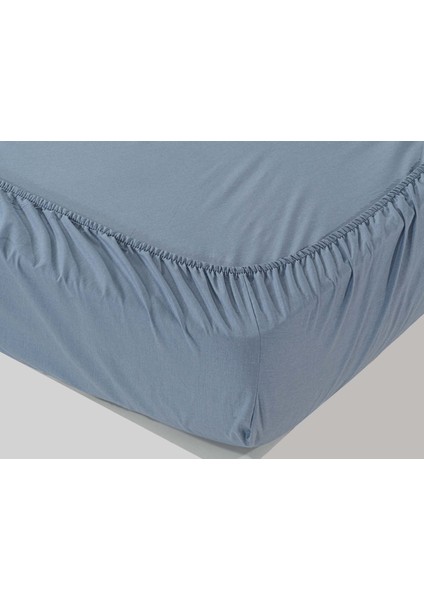 Simple Çift Kişilik %100 Pamuk Fitted Çarşaf Indigo