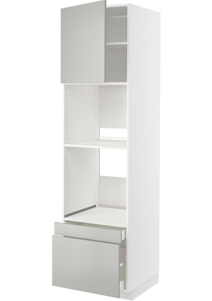 Fırın-mikrodalga fırın boy dolabı, HAVSTORP açık gri-koyu gri, 60x60x220 cm, 1 kapaklı ve 2 çekmeceli