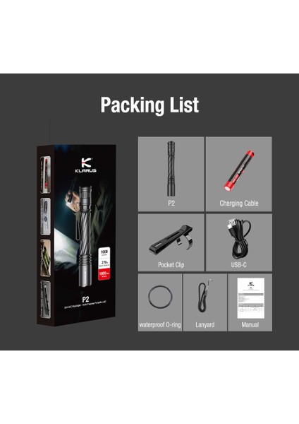 P2 1000 Lümen Kalem Tipi Edc Taktik Fener fiyatları