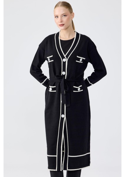 22008 Çizgili Pat Detaylı Triko Hırka fiyatları