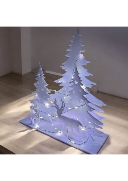 Işıklı Pleksi Masa Üzeri 3 Boyutlu Yılbaşı Dekorasyon