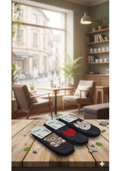 Havlu Patik Karışık Figür Desenli, Dikişsiz, Yıkamalı, 3 Çift Patik %80 Bambu