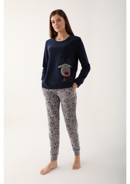 Arnetta Oh Deer Lacivert Kadın Uzun Kol Polar Pijama Takım fiyatları