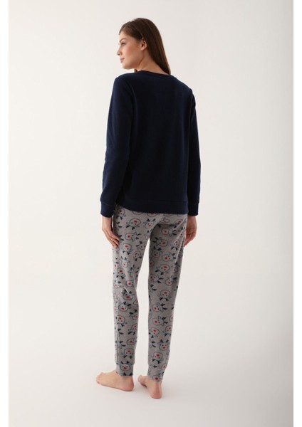 Arnetta Oh Deer Lacivert Kadın Uzun Kol Polar Pijama Takım modelleri