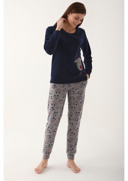 Arnetta Oh Deer Lacivert Kadın Uzun Kol Polar Pijama Takım fırsatları