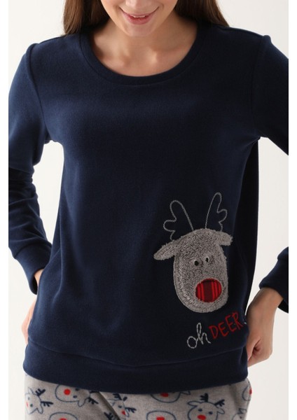 Arnetta Oh Deer Lacivert Kadın Uzun Kol Polar Pijama Takım indirimleri