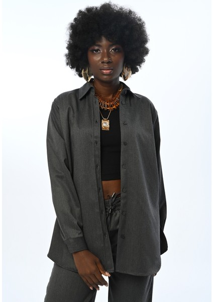 Kadın Düz Renk Oversize Kesim Gömlek