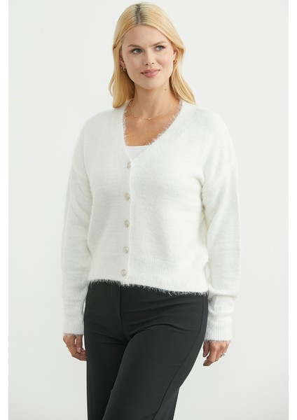 Pamuklu Yumoş Triko Hırka - Beyaz fiyatları