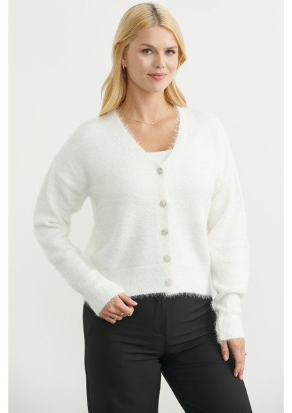 Pamuklu Yumoş Triko Hırka - Beyaz modelleri