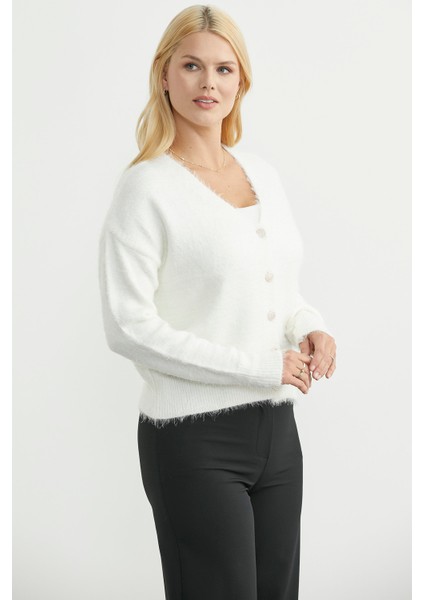 Pamuklu Yumoş Triko Hırka - Beyaz fırsatları