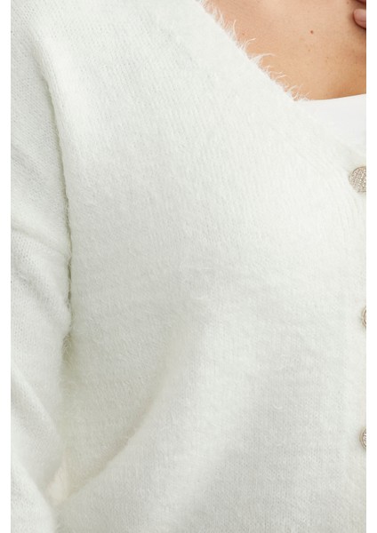 Pamuklu Yumoş Triko Hırka - Beyaz indirimleri