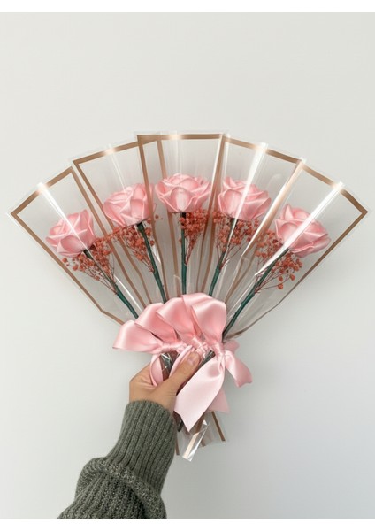 5 Adet Tekli Pembe Solmayan Gül, Hediyelik