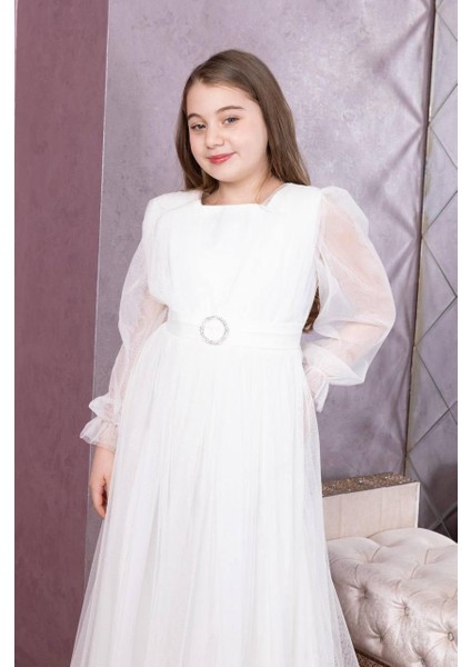 Tüllü Abiye Model Beyaz
