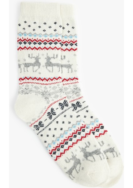 Yılbaşı Temalı Koyun Yünlü Soket Havlu Çorap