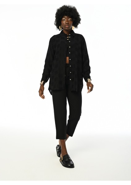 Kadın Siyah Renk Ince Kumaş Damalı Oversize Kesim Gömlek fırsatları