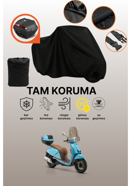 Siyah Arka Çanta Uyumlu Rks Ltr 125 Uyumlu Motosiklet Brandası, Koruyucu Örtü