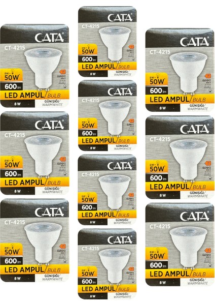 (10 adet) Cata 8W (50W) 3000K (Sarı Işık) GU10 DUYLU LED Spot Ampul