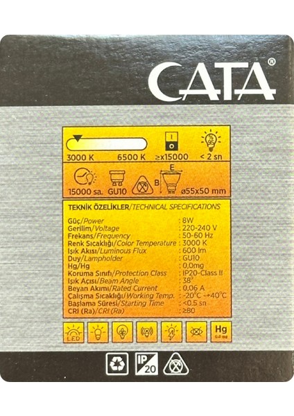 (10 adet) Cata 8W (50W) 3000K (Sarı Işık) GU10 DUYLU LED Spot Ampul fırsatları