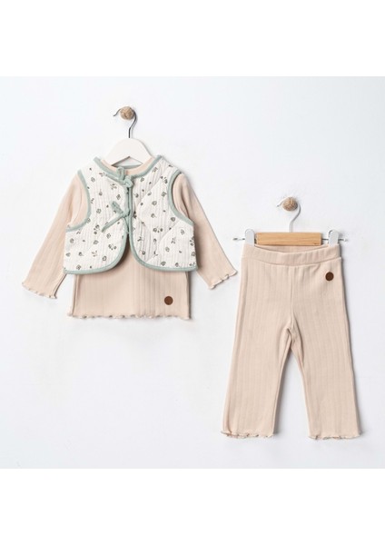 Via Girls Üçlü Yelekli TAKIM-9728320 - Ekru
