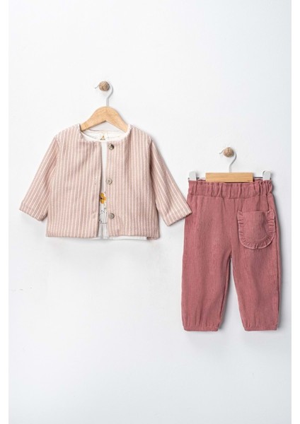 Via Girls Üçlü Hırkalı TAKIM-9721370 - Pudra