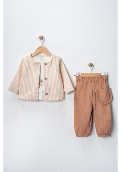 Via Girls Üçlü Hırkalı TAKIM-9721370 - Ekru