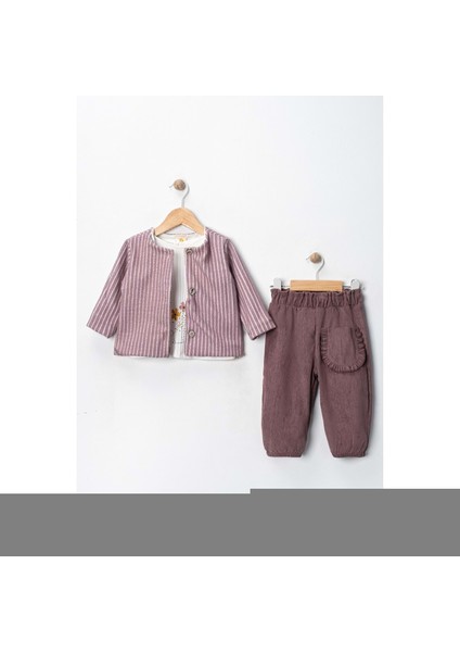 Via Girls Üçlü Hırkalı TAKIM-9721370 - Gül Kurusu