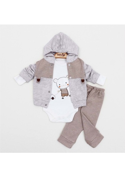Babyim 2041 3-6-9 Erkek Ayıcıklı Hırkalı Bebek Takım - Kahverengi
