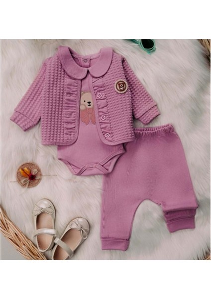 Mini Pakel 3-12 Aylık Kız Kapotineli Hırkalı Üçlü TAKIM-1389285 - Gül Kurusu