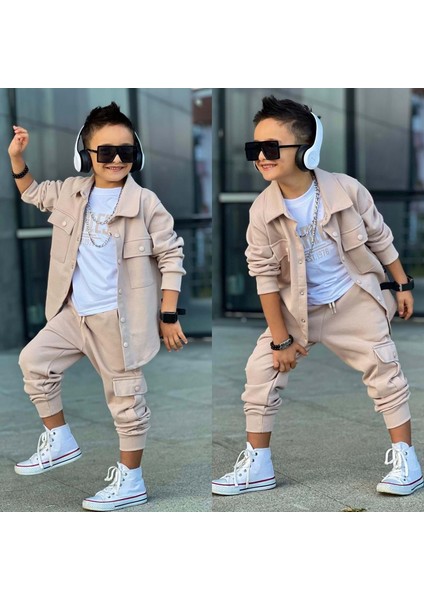 3-12 Yaş Erkek Fearles Baskılı 3lü Eşofman Takım- 60276750 - Su Yeşili