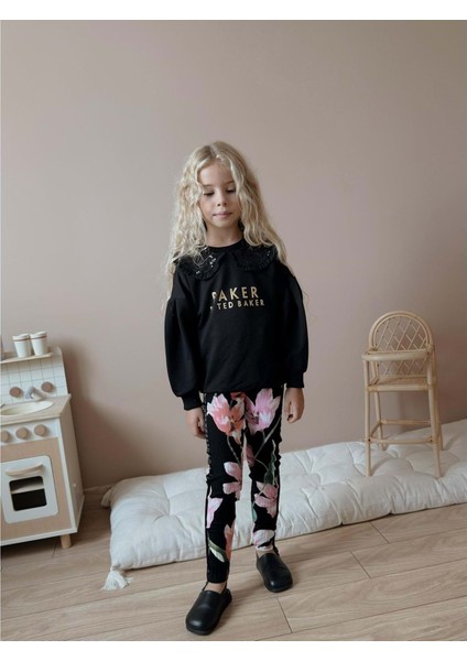3-10 Yaş Fittilli Tayt Kız Takım- 5029360 - Siyah