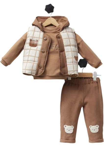 Hippıl Kareli Ayılı Erkek 6-18 Aylık Üçlü TAKIM-5170375 - Kahverengi